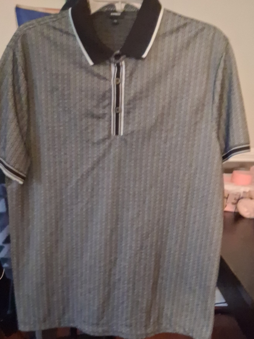 Express Men's Polo Shirt - Gray Body with Black Contrast Collar